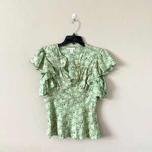 Harkham 100% Silk Floral Print Ruffle Blouse
